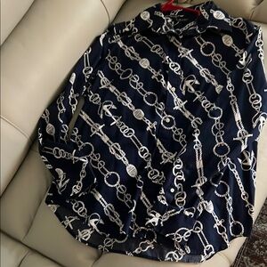 Polo by Ralph Lauren Navy and White Chain Print Shirt
